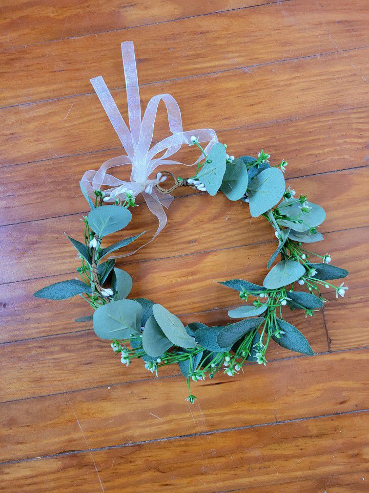 Fake Eucalyptus/flower Crown With Tie