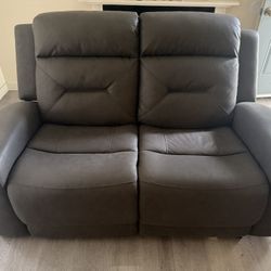 MORS Suede Recliner Love Seat (Like New) With USB Port