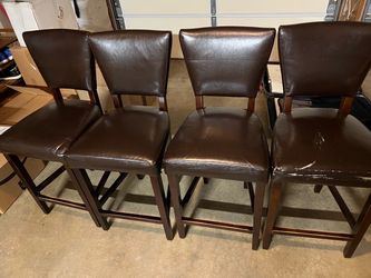 4 Counter Height Bar Stools | Bonded Leather & Wood Frame