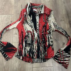 VTG Dress-U By Sharon Women's XL Accordian multicolor Blouse