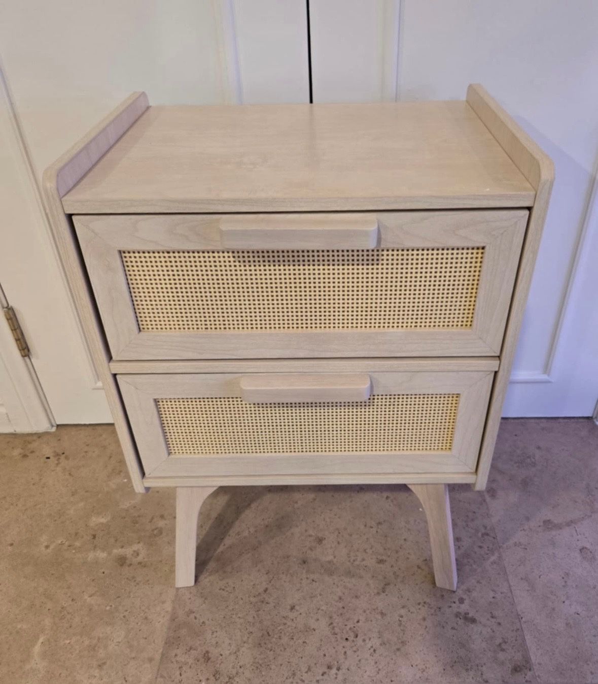Brand New Wooden Rattan Nightstand With 2 Drawers