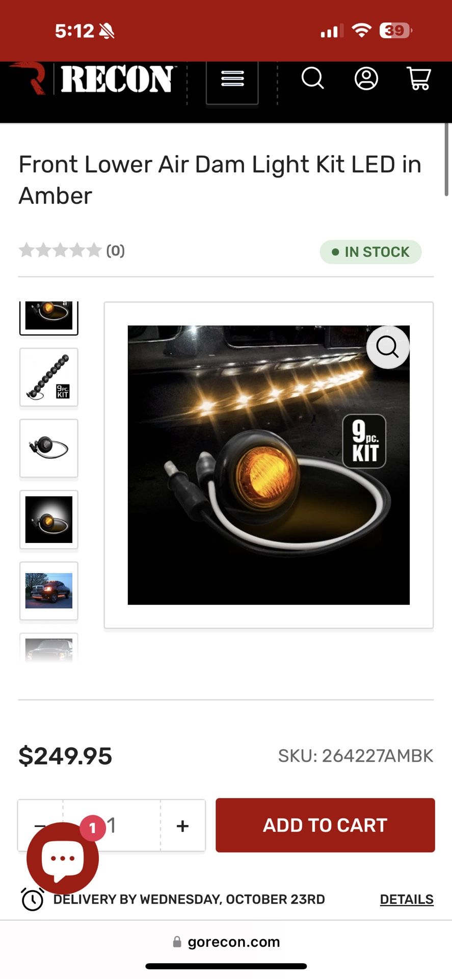 Recon (264227AMBK) Air Dam Light Kit