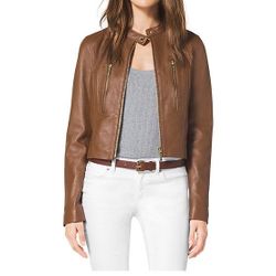 Like New Michael Kors Lambskin Leather No Collar Moto Jacket