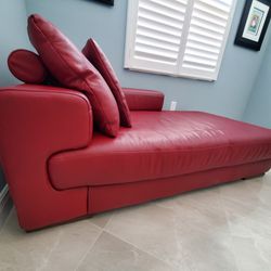 Red Top Grain  Leather Chaise
