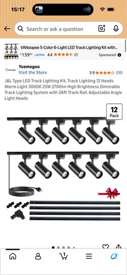 Track Lighting Kits,3000K Cool White Commercial Ceiling Spotlight Fixtures，8 Heads L-Shape 25W 2700lm Brightness Light, Includes 9.8ft (4.92 * 2) Trac