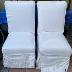 Pair of White Slipcovered Dining Chairs