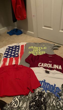 5 men’s athletic shirts size M Under Armour, Patagonia and South Pole
