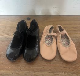 Bundle: Black Tap Shoes and Pink Ballet Slippers - Size 12