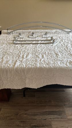 Bathroom  Chrome curved shower bar, towel bars, towel hooks, toilet holder