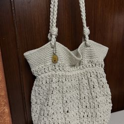 Lina Cream Crochet Tote with Braided Strap and Textured Design