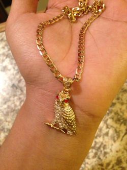 14K Gold Plated Ruby OvO Owl with Cuban Necklace