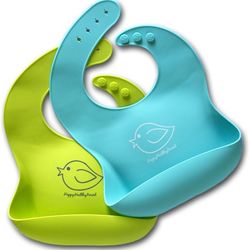 Happy Healthy Parent Silicone Baby Bibs – 2-Pack, Lime Green & Turquoise, Toddler Feeding
