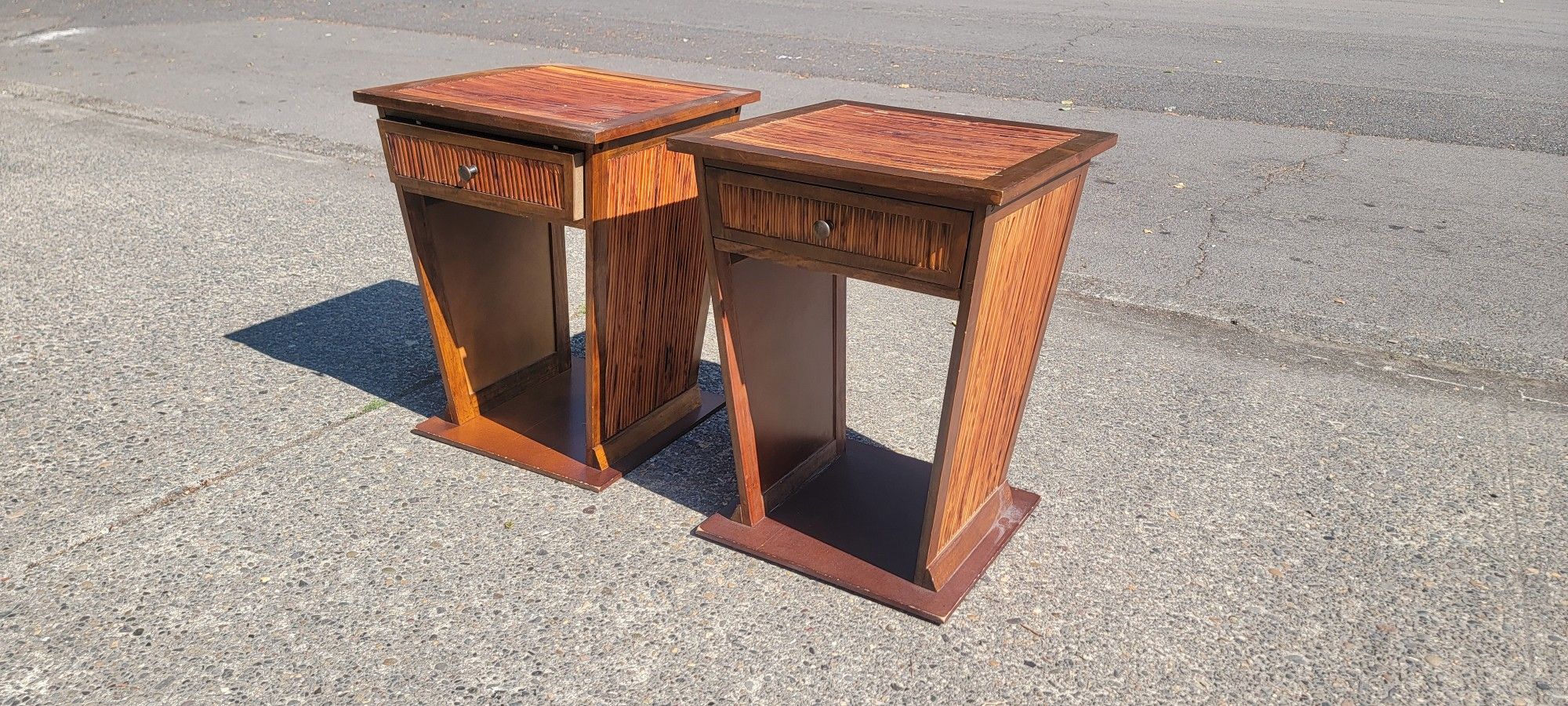 Pair Bamboo Nightstands Night Tables