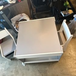 3pc Kids Table and Chair Set with Reversible Tabletop Blackboard & Storage