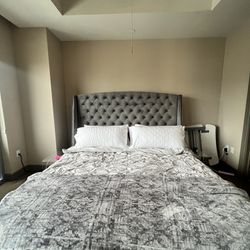 $750 King Size Bed Frame & Headboard - Grey 
