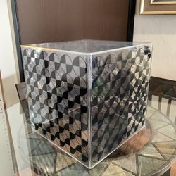 Mid 20th Century Vintage Acrylic Cube Side Table With Op Art Checkerboard Circle Pattern