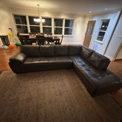 Grey Leather Sectional 
