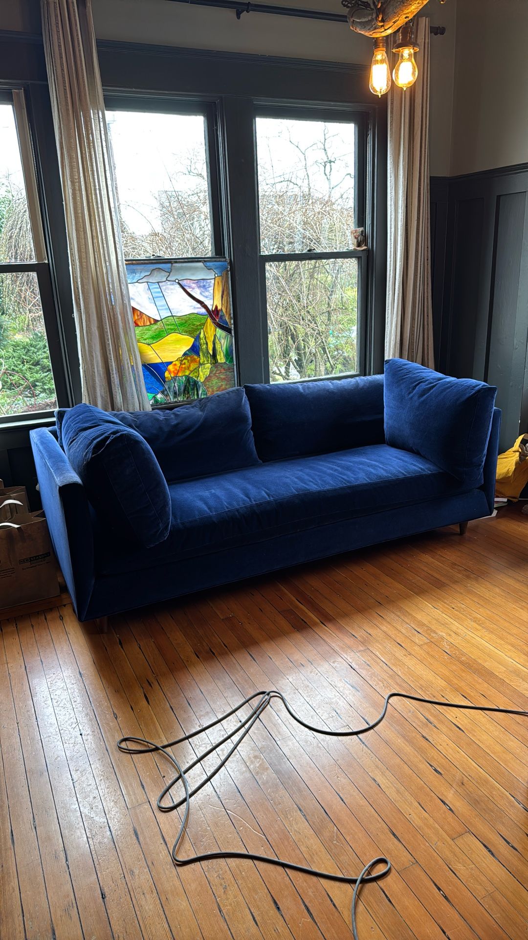 Truly Beautiful Down Blue Velvet Couch