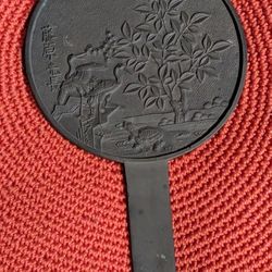 Vintage Japanese Bronze Hand Mirror (Kagami) – Edo to Early Meiji Period | Signed 藤原光長 (Fujiwara Mitsunaga)