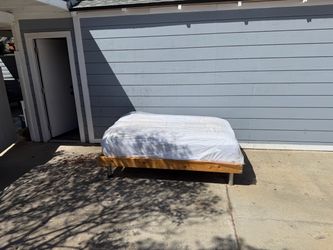 Twin Mattress and Pine Industrial Frame - Excellent Condition