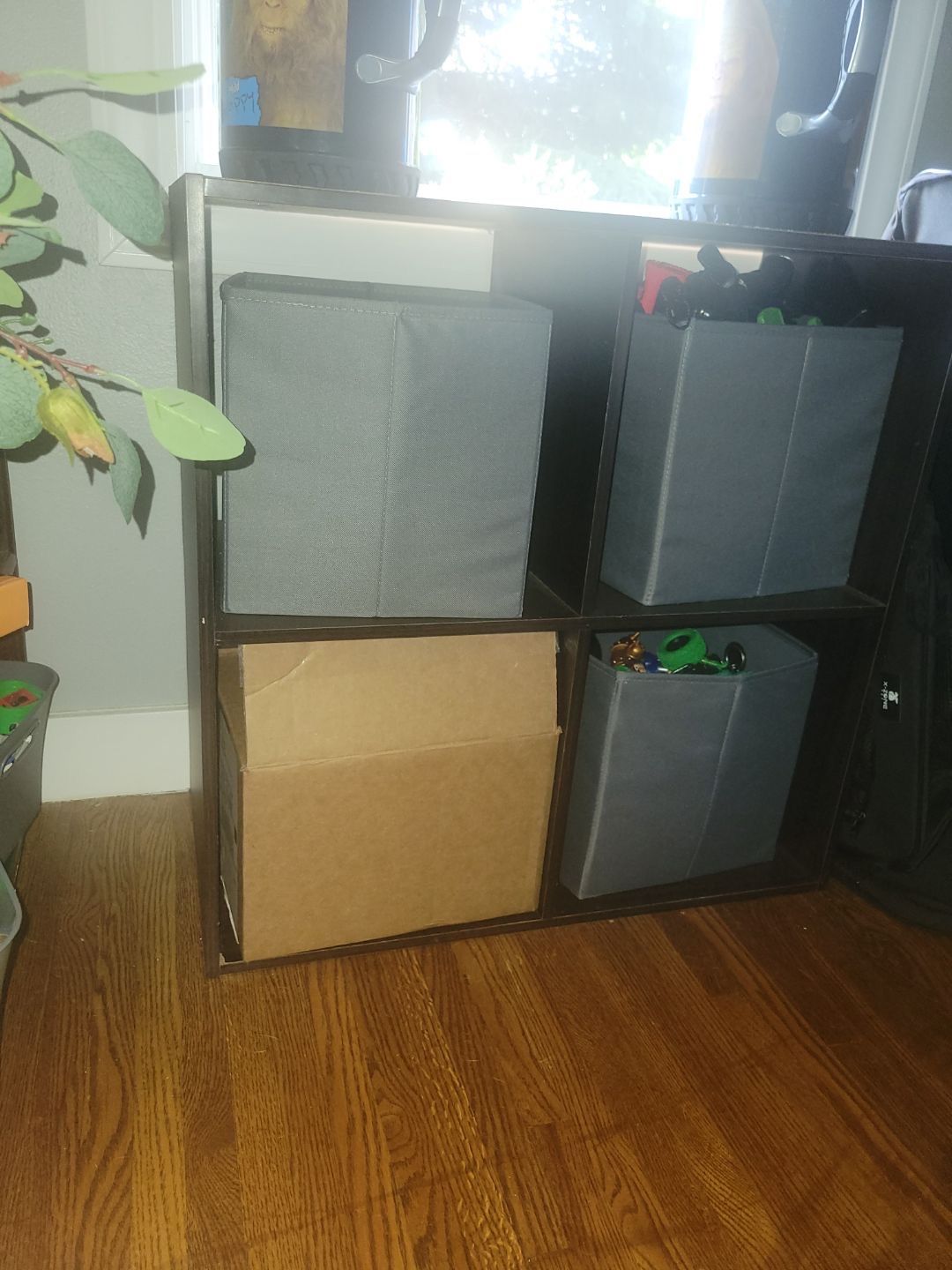 Wood Shelf With Canvas Boxes