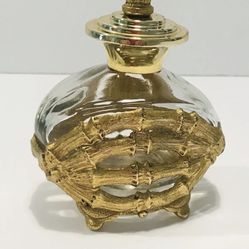  Vintage Brass Metal Perfume Bottle 4.5”-3.5”-2”. Beautiful glass bottle in brass case is in good vintage condition, some wearing marks on cork.