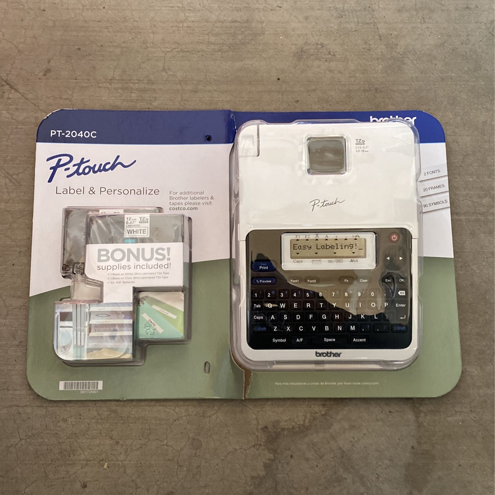 Brother P-Touch Labeler Label Maker PT-2040C with Laminated TZe Tape + Batteries