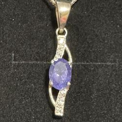 New Gorgeous Tanzanite and Diamond Necklace Sterling Silver