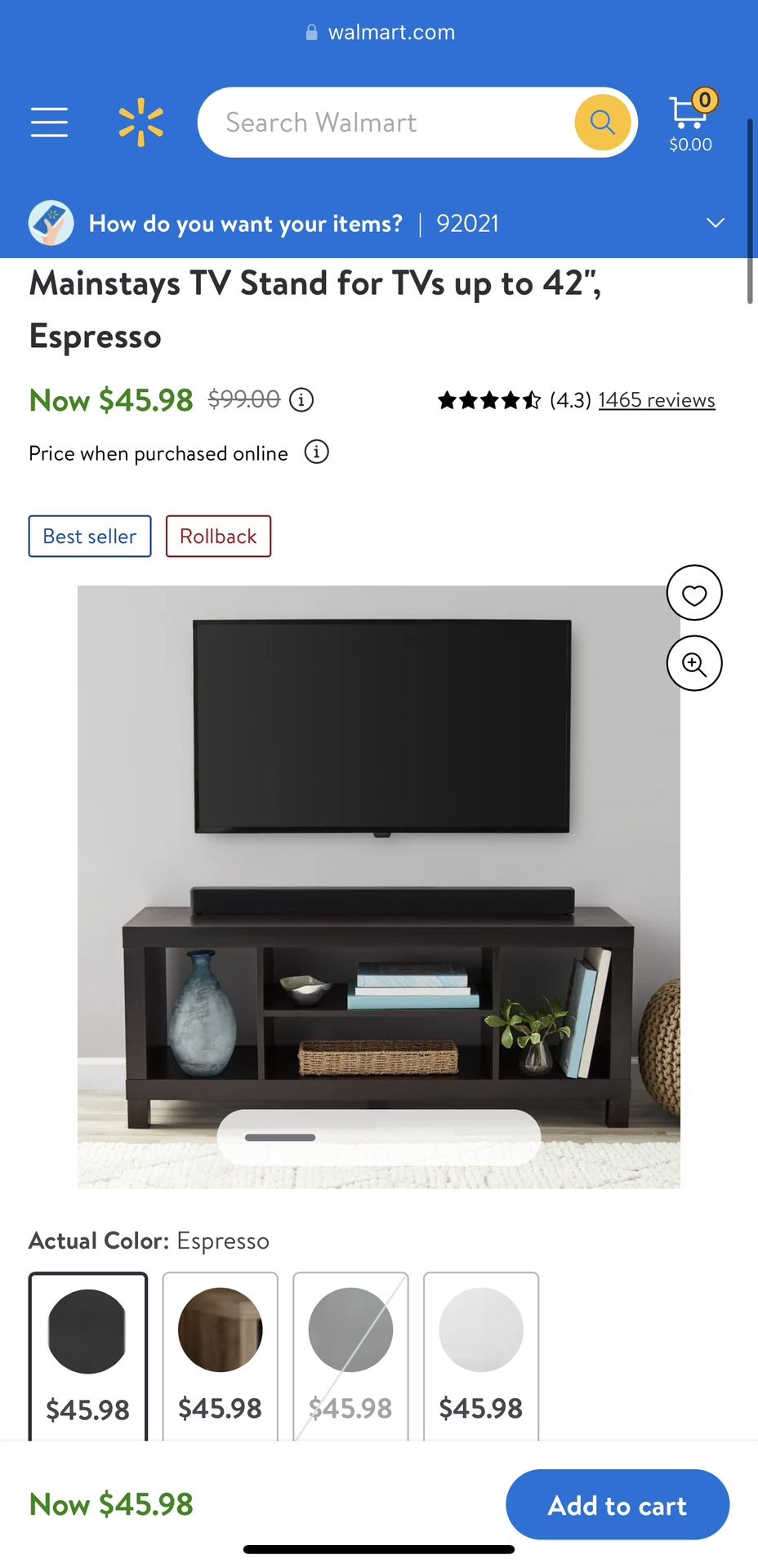 Mainstays Parsons TV Stand for TVs up to 50", Black Oak for Sale in El