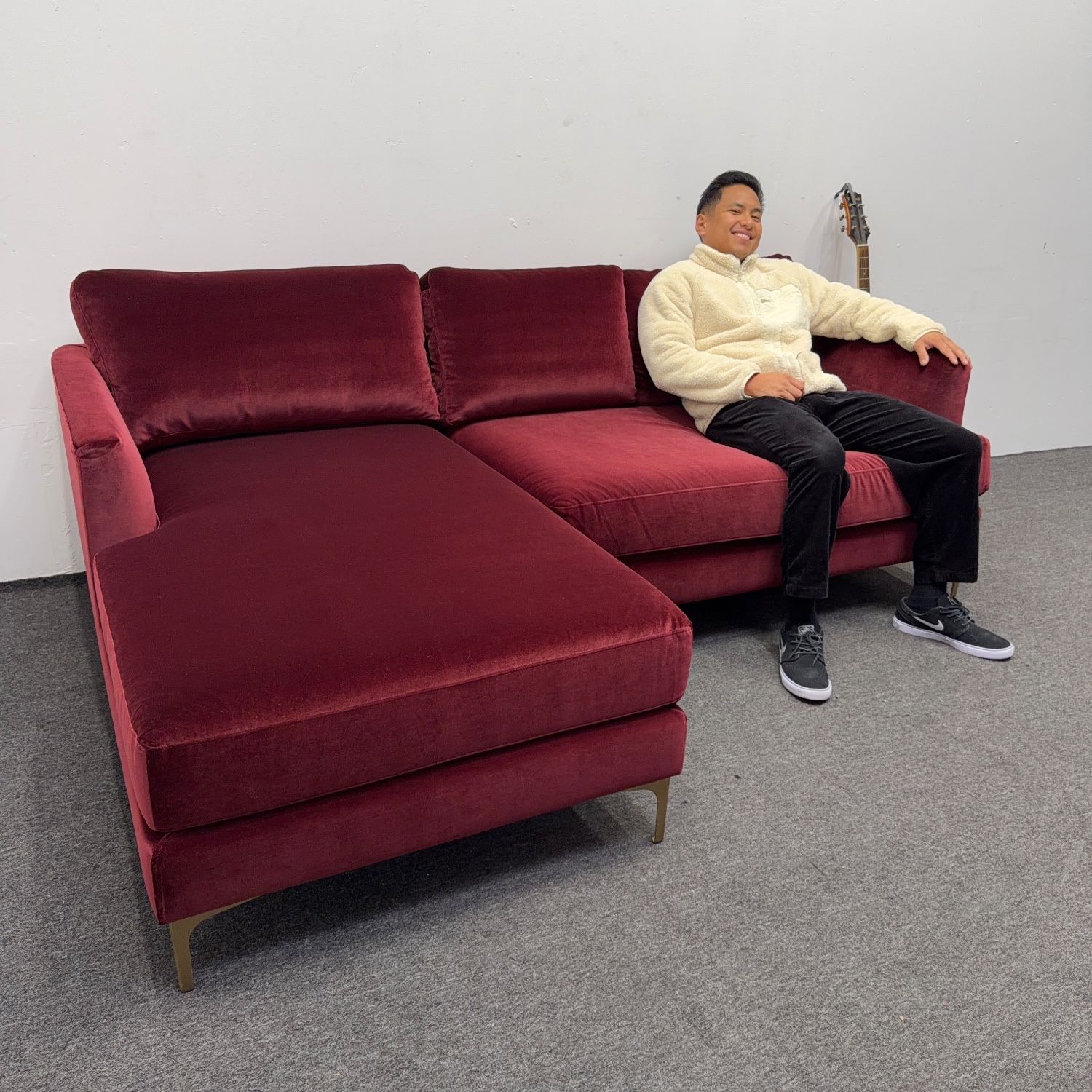 Wine Velvet🍷Winslow 3-Seat Left Chaise Sectional Couch (Brand New) 55% OFF - We can Deliver - Interior Define