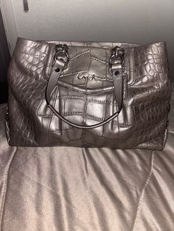 Coach Metallic Silver Croc-Embossed Leather Tote