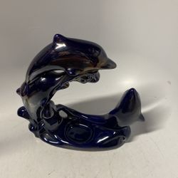 Dolphin Glass Blue Candle Holder