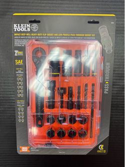 Klein Tools 65240 KNECT Impact Deep-Well Flip Socket and Low-Profile Pass Through Socket Set, SAE, 20-Piece, MODbox Case, 1/4-Inch and 3/8-Inch Drive