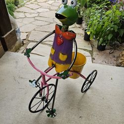 Metal Frog Plant Stand Tricycle. Planters, Clay Pots, Pottery (Yard Art) $50 each.