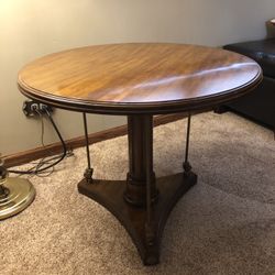 Vintage 1970s Charles X Style Calais Cherry & Brass Pedestal Table by Davis Cabinet Company MCM