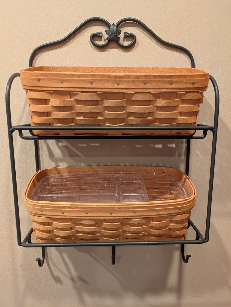 Vintage Longaberger Envelope Baskets with Wrought Iron Wall Mount