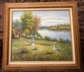 Framed vintage oil painting