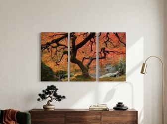 3-Piece Orange Autumn Tree Triptych Canvas Set