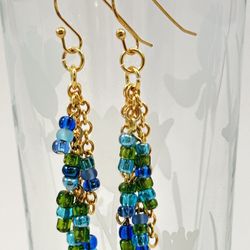 Hand Made Gold, Blue and Green Earrings 
