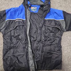 Vintage Powder Ridge Techno Sport Ski Jacket Hooded Black Blue Men’s L