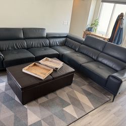 Brown Leather Storage Ottoman