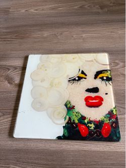 Vintage Marylin Monroe Glass Cutting Board/Serving Board 12”x12”