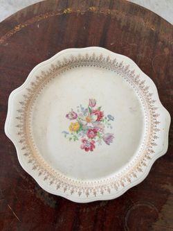 Vintage French Saxon China Floral Plate 22K Gold Trim Union Made USA