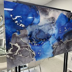 Blue Abstract Tempered Glass Wall Art 60”x36”