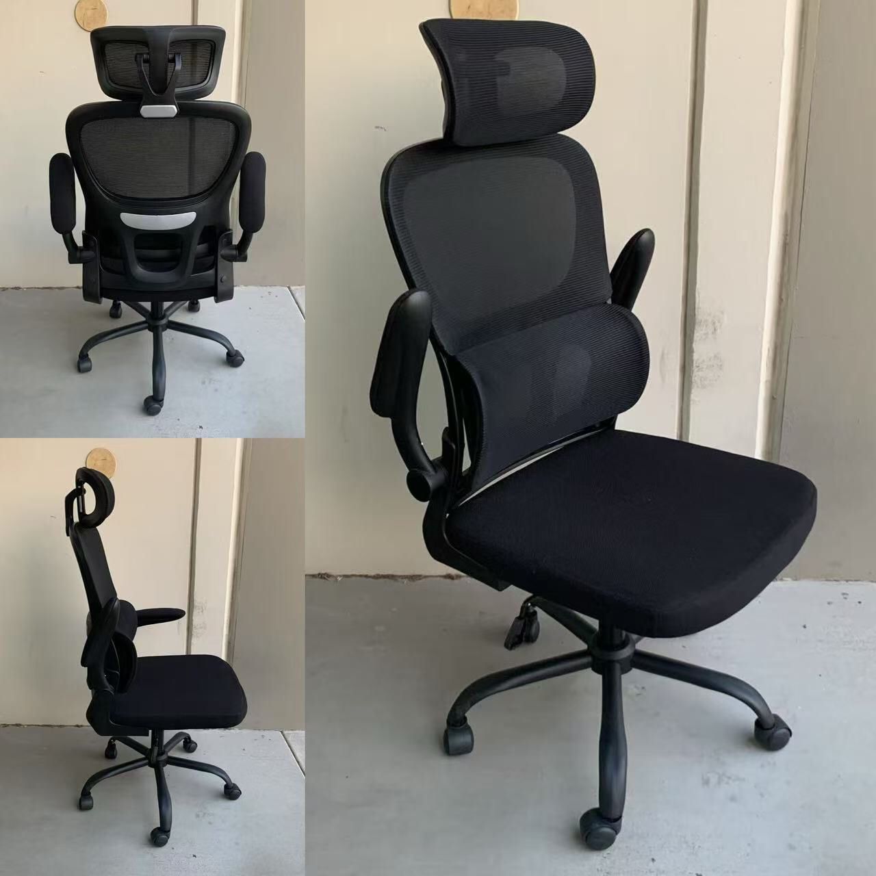 New In Box Black Mesh Office Computer Ergonomic Chair With Lumbar Supprt And Headrest Raise Armrest