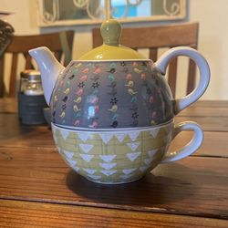 Stackable Teapot W Teacup - Birds 