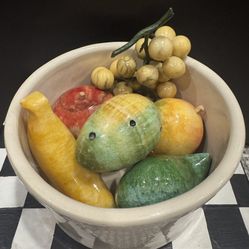 Italian Stone Alabaster Mixed Fruit Lot of 6 Pieces - bowl is included $120