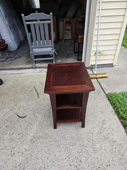 Dark Cherry Wood End Table with Shelves