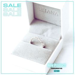 Sterling silver ring with cubic zirconia and rhodium plating for women