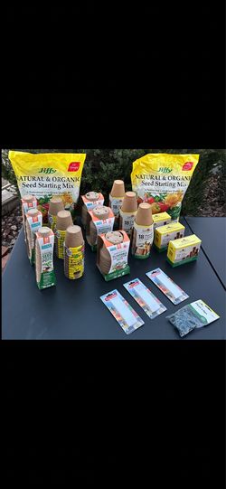 Set of biodegradable pots, soil, tags & clips-brand new/never used-originally packed